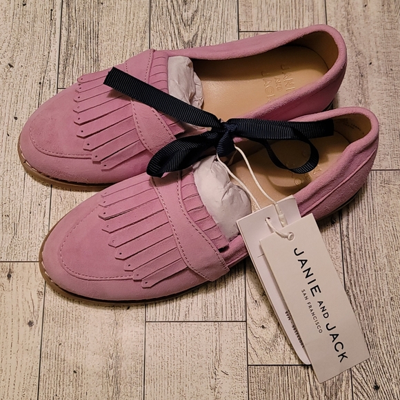 Janie and Jack Pink Girls Suede Moccasin Loafers - Picture 2 of 3